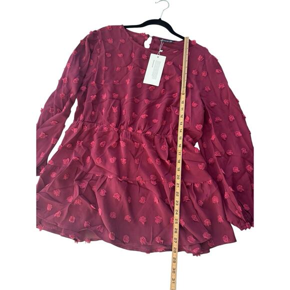 NWT BLOOMCHIC 14 16 Burgundy Tunic Top Balloon Sleeve 3D Flower Poofs #3656 - Picture 8 of 15